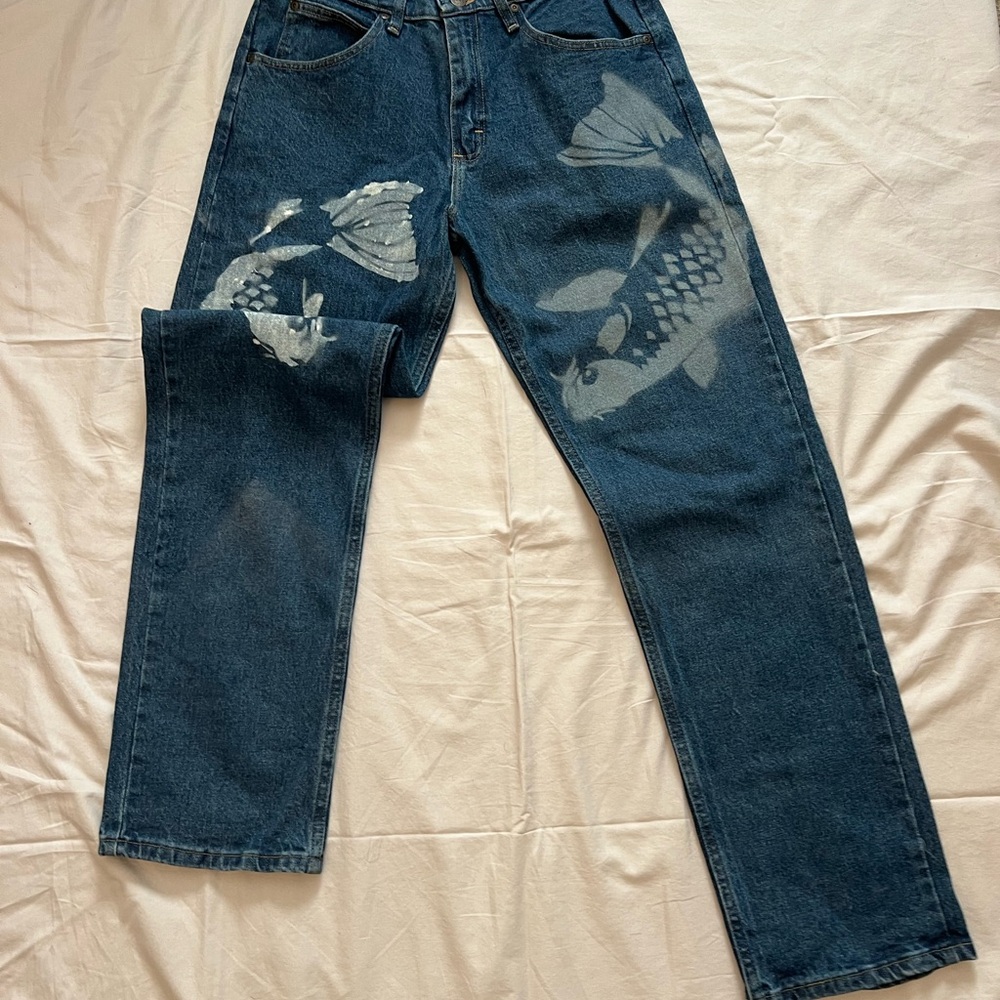 Blue Hand Painted Graphic Men Jeans